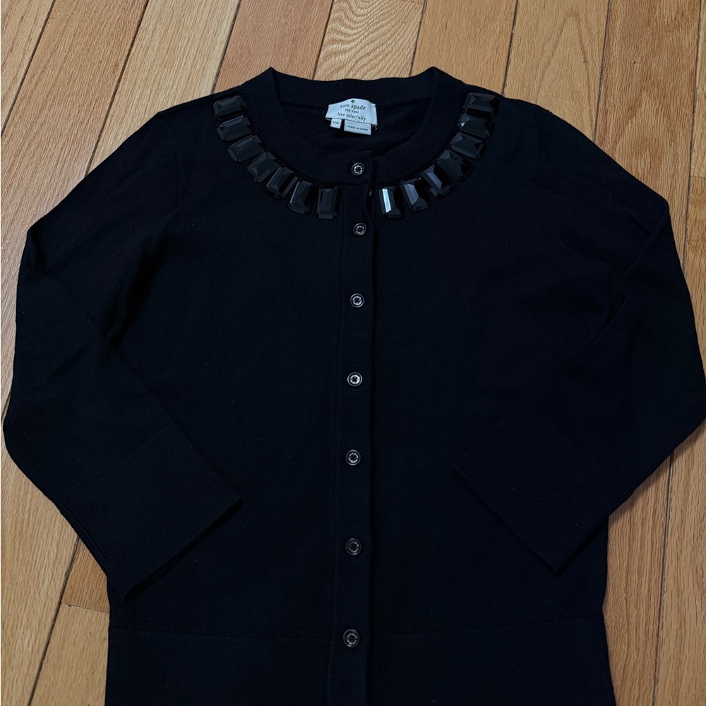 Kate Spade Black Cardigan with Embellished Collar
